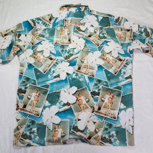 Sonoma Hawaiian Shirt Men’s XL Retro Beach Pin-Up Girl Print Short Sleeve - Picture 7 of 9